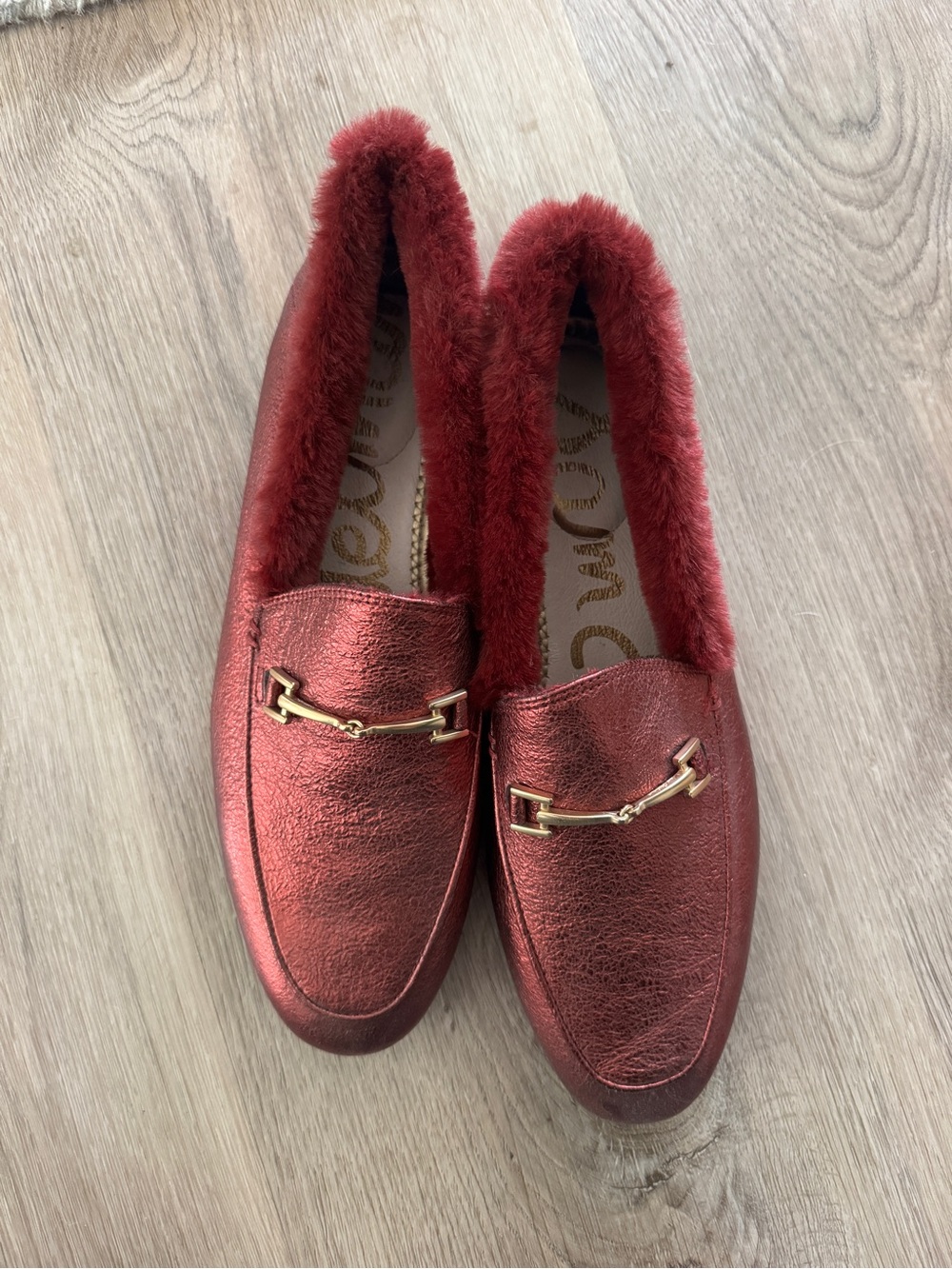 Sam Edelman Metallic Red Faux-Fur Bit Loafers